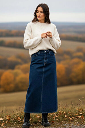 Dema Kadın Koyu Mavi Pamuklu Denim Etek