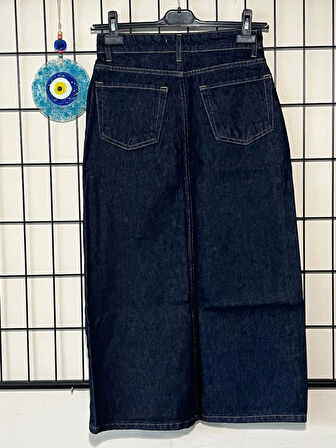 Kadın Yüksek Bel Pamuklu - Likrasız Denim Etek