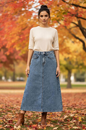 Dema Kadın Denim Pamuklu Çan Etek