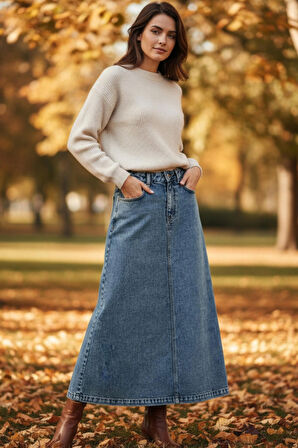 Dema Kadın Denim Pamuklu Çan Etek