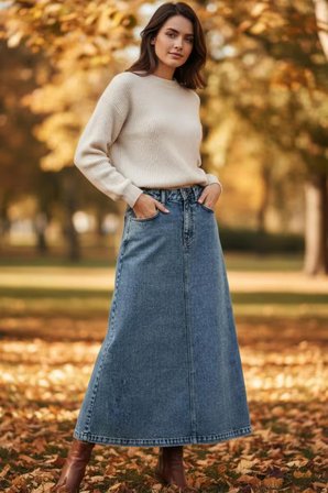 Dema Kadın Denim Pamuklu Çan Etek