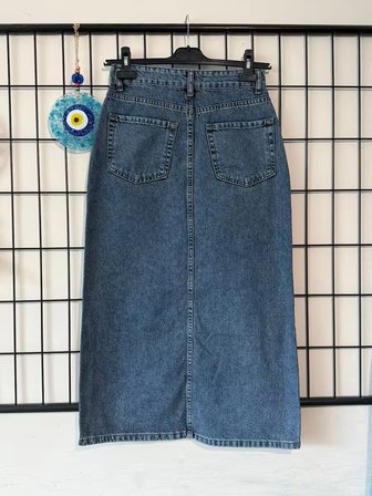Effectli Yüksek Bel Bilek Boy Denim Etek – Tesettüre Uygun, Düz Kesim, Günlük & Şık Kadın Denim Etek