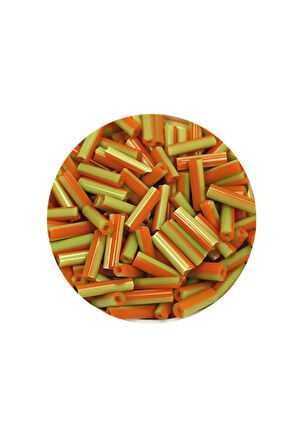 Uzun Boru Kesme Boncuk Çap 2mm Uzunluk 10 mm - 60 Gram - Yeşil Turuncu - BNC300