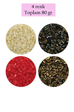 Kesme Cam Boncuk 2mm - 4 Renk - Toplam 80 Gram - BNC444