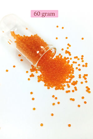 Dökme Cam Kum Boncuk (11/0) 2 mm - 60 Gram -  Şeffaf Turuncu - BNC051