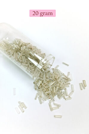 Uzun Boru Kesme Boncuk Çap 2mm Uzunluk 10 mm - 20 Gram - Gümüş - BNC232