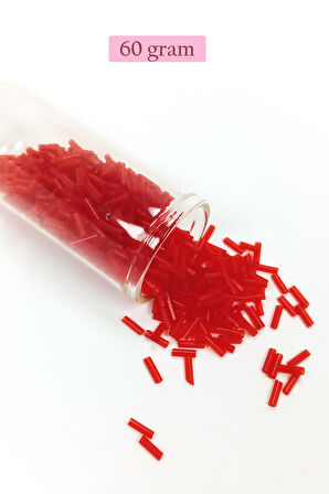 Uzun Boru Kesme Boncuk Çap 2mm Uzunluk 10 mm - 60 Gram - Kırmızı - BNC284