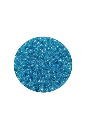 Dökme Cam Kum Boncuk (11/0) 2 mm - 60 Gram -  Şeffaf Koyu Camgöbeği - BNC061