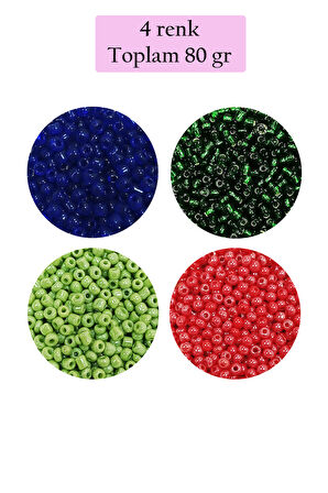 Dökme Cam Kum Boncuk (11/0) 2 mm - 4 Renk - Toplam 80 Gram -  BNC399