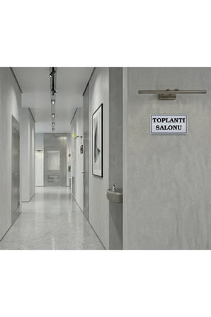 Toplantı Salonu - Yönlendirme Levhası - Kendinden Yapışkanlı Metalik Gümüş Gri Tabela 8x15 cm