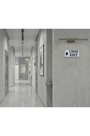 Çıkış Exit İleri - Yönlendirme Levhası - Kendinden Yapışkanlı Metalik Gümüş Gri Tabela 8x15 cm