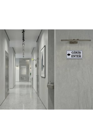 Giriş Enter Sağ - Yönlendirme Levhası - Kendinden Yapışkanlı Metalik Gümüş Gri Tabela 8x15 cm