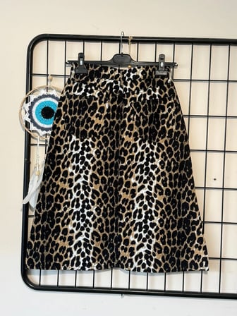 Leopar Desenli Denim Çan Etek – Yüksek Bel A Kesim Günlük Kadın Denim Etek