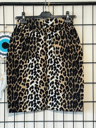 Yüksek Bel Leopar Desenli Denim Kalem Etek / Günlük & Şık Kullanıma Uygun