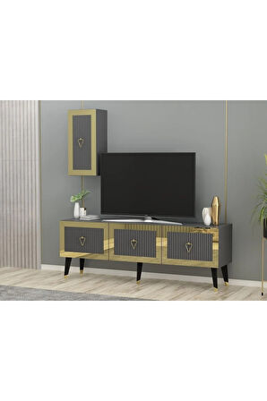 BAREDH 150 CM LAZER DESENLİ TV ÜNİTESİ ANTRASİT-ALTIN