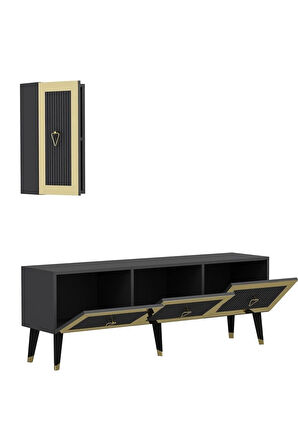 BAREDH 150 CM LAZER DESENLİ TV ÜNİTESİ ANTRASİT-ALTIN