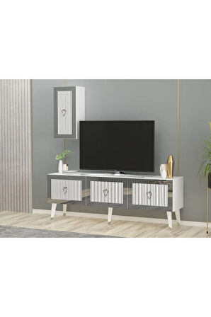 BAREDH 150 CM LAZER DESENLİ TV ÜNİTESİ BEYAZ-GÜMÜŞ