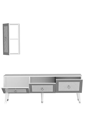 BAREDH 150 CM LAZER DESENLİ TV ÜNİTESİ BEYAZ-GÜMÜŞ