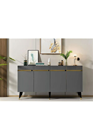 DEFNEDH 180 CM TV ÜNİTESİ VE KONSOL  2'Lİ SALON TAKIMI ANTRASİT ALTIN