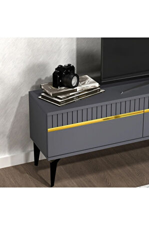 DEFNEDH 180 CM TV ÜNİTESİ ANTRASİT ALTIN