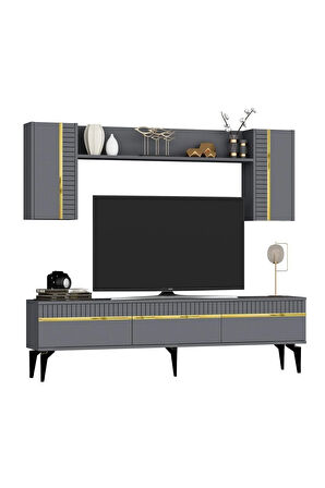 DEFNEDH 180 CM TV ÜNİTESİ ANTRASİT ALTIN