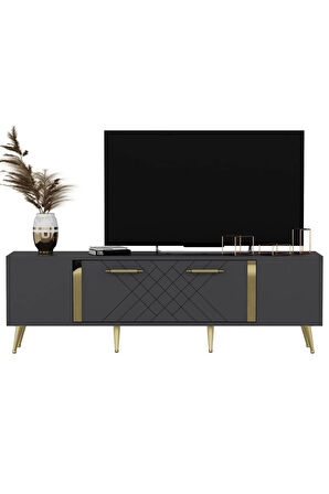 DETASDH 150 CM LAZER DESENLİ TV ÜNİTESİ ANTRASİT-ALTIN
