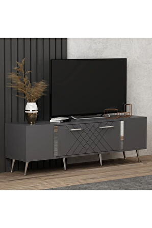DETASDH 150 CM LAZER DESENLİ TV ÜNİTESİ ANTRASİT-GÜMÜŞ