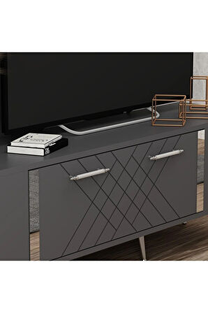 DETASDH 150 CM LAZER DESENLİ TV ÜNİTESİ ANTRASİT-GÜMÜŞ