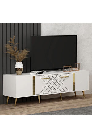 DETASDH 150 CM LAZER DESENLİ TV ÜNİTESİ BEYAZ-ALTIN