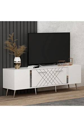 DETASDH 150 CM LAZER DESENLİ TV ÜNİTESİ BEYAZ-GÜMÜŞ