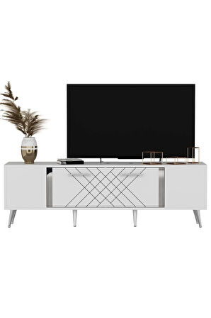 DETASDH 150 CM LAZER DESENLİ TV ÜNİTESİ BEYAZ-GÜMÜŞ