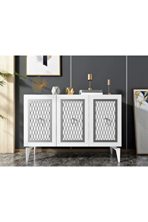 KATTYADH 3 KAPAKLI LAZER DESENLİ KONSOL BEYAZ-GÜMÜŞ