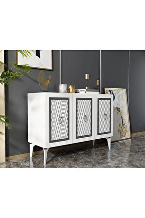 KATTYADH 3 KAPAKLI LAZER DESENLİ KONSOL BEYAZ-GÜMÜŞ