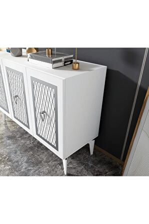 KATTYADH 3 KAPAKLI LAZER DESENLİ KONSOL BEYAZ-GÜMÜŞ