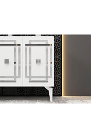 Lotusdh Konsol 4 Kapaklı Raflı Beyaz Gümüş