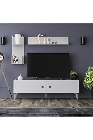 OWENDH TV ÜNİTESİ,KONSOL 2'Lİ SALON TAKIMI BEYAZ (BEYAZ DESEN)