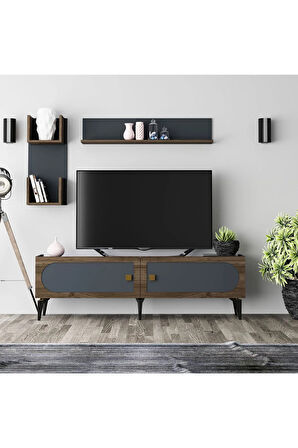 OWENDH TV ÜNİTESİ TAKIMI ANTRASİT-(CEVİZ DESEN)