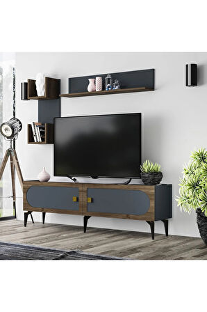OWENDH TV ÜNİTESİ TAKIMI ANTRASİT-(CEVİZ DESEN)
