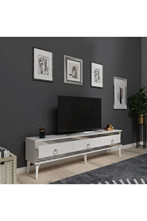 Ponnydh Tv Sehpası Beyaz Gümüş