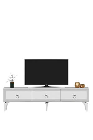 Ponnydh Tv Sehpası Beyaz Gümüş