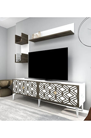 ROSEDH TV ÜNİTESİ TAKIMI BEYAZ-(CEVİZ DESEN)