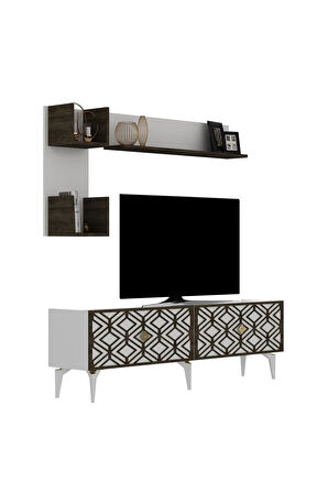 ROSEDH TV ÜNİTESİ TAKIMI BEYAZ-(CEVİZ DESEN)