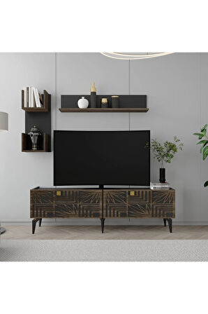 TUCASDH TV ÜNİTESİ TAKIMI ANTRASİT-(CEVİZ DESEN)