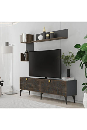 TUCASDH TV ÜNİTESİ TAKIMI ANTRASİT-(CEVİZ DESEN)