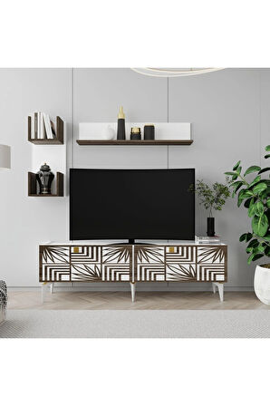 TUCASDH TV ÜNİTESİ TAKIMI BEYAZ-(CEVİZ DESEN)