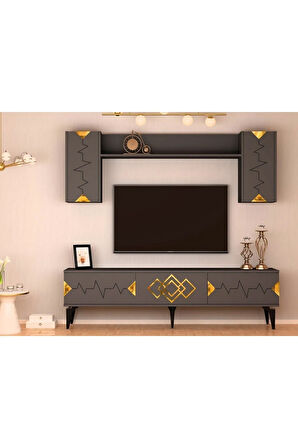 RİTİMDH 180 CM TV ÜNİTESİ TAKIMI ANTRASİT ALTIN