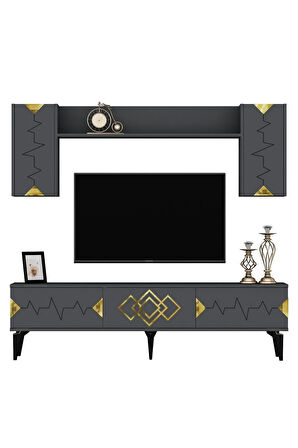 RİTİMDH 180 CM TV ÜNİTESİ TAKIMI ANTRASİT ALTIN