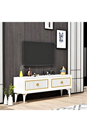 VENNADH 120 CM TV ÜNİTESİ BEYAZ ALTIN