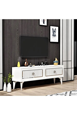 VENNADH 120 CM TV ÜNİTESİ BEYAZ GÜMÜŞ