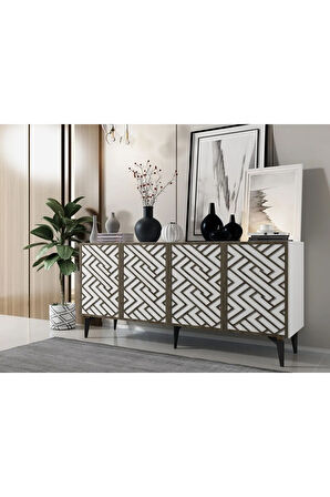 VİTADH KONSOL 4 KAPAKLI BEYAZ (CEVİZ DESEN)